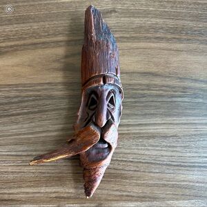 Wood Spirit Carving Forest Face Tree Wizard Sculpture Art Vintage 1992 ~ Signed
